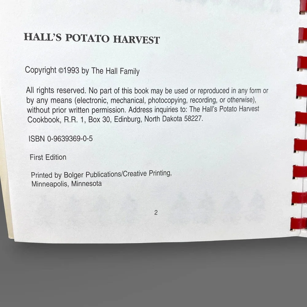 Hall's‎ Potato Harvest Cookbook 1993 Red River Valley ND Farm Spiral Coil